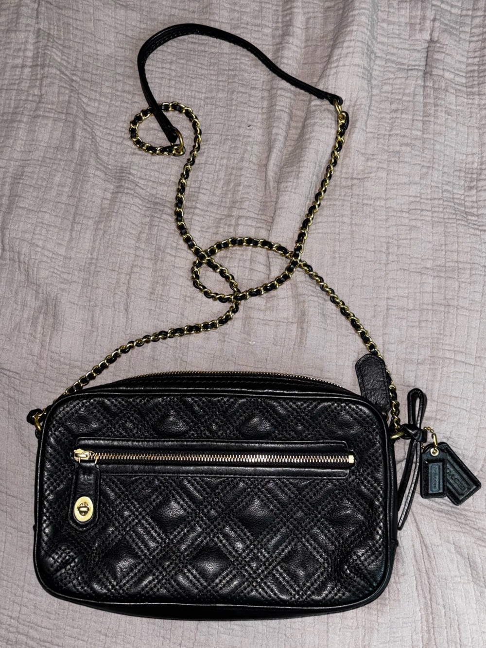 Coach Black Quilted Crossbody with Gold Chain Strap